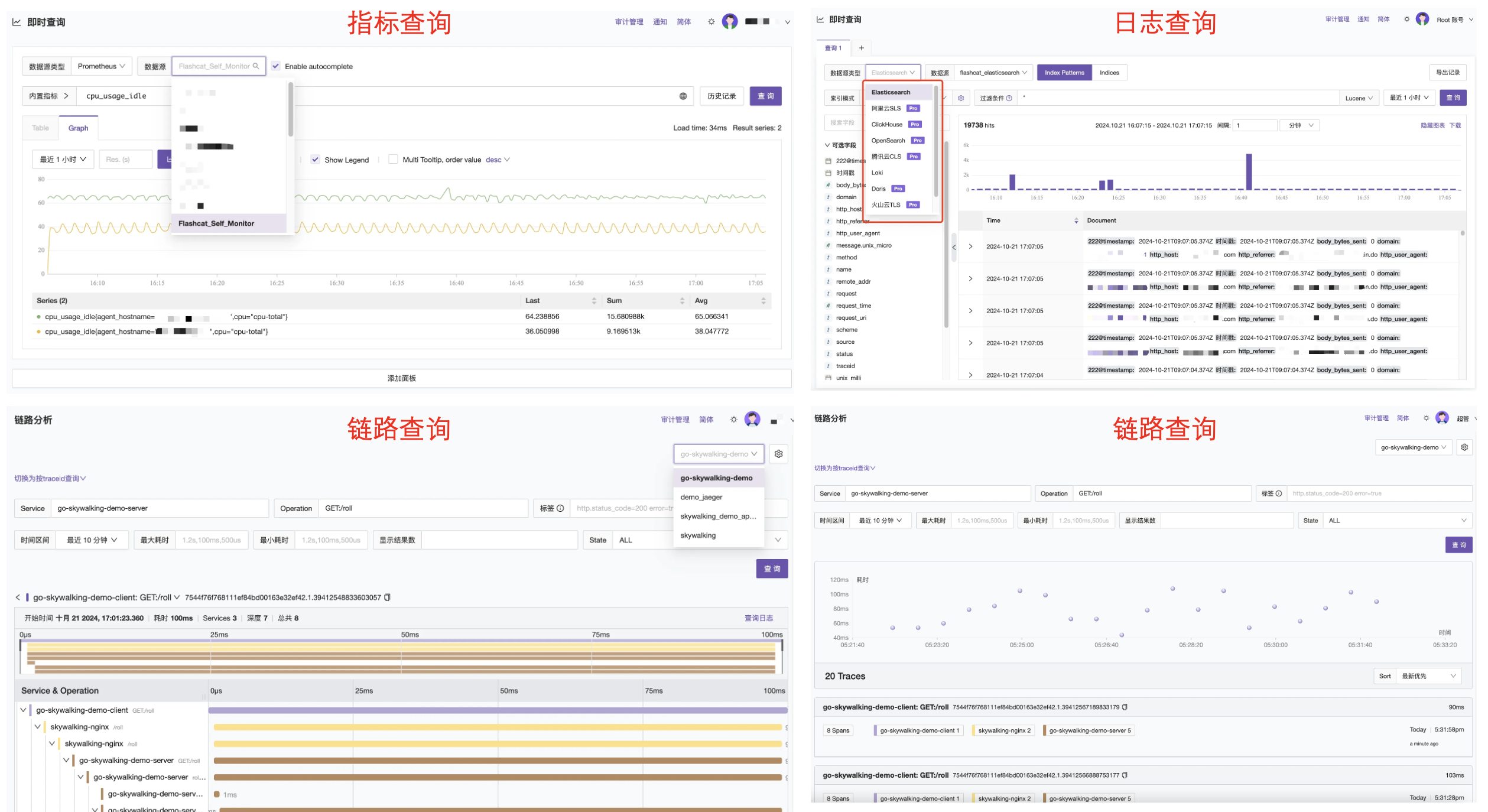 指标、日志、链路查询