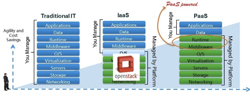 图6-1  传统IT和IaaS、PaaS方面的对比